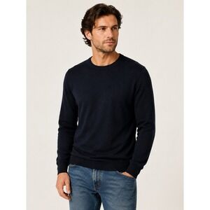 Bowen & Wright Mens Navy Blue V-Neck Cotton Sweater Dark Academia Minimalist M